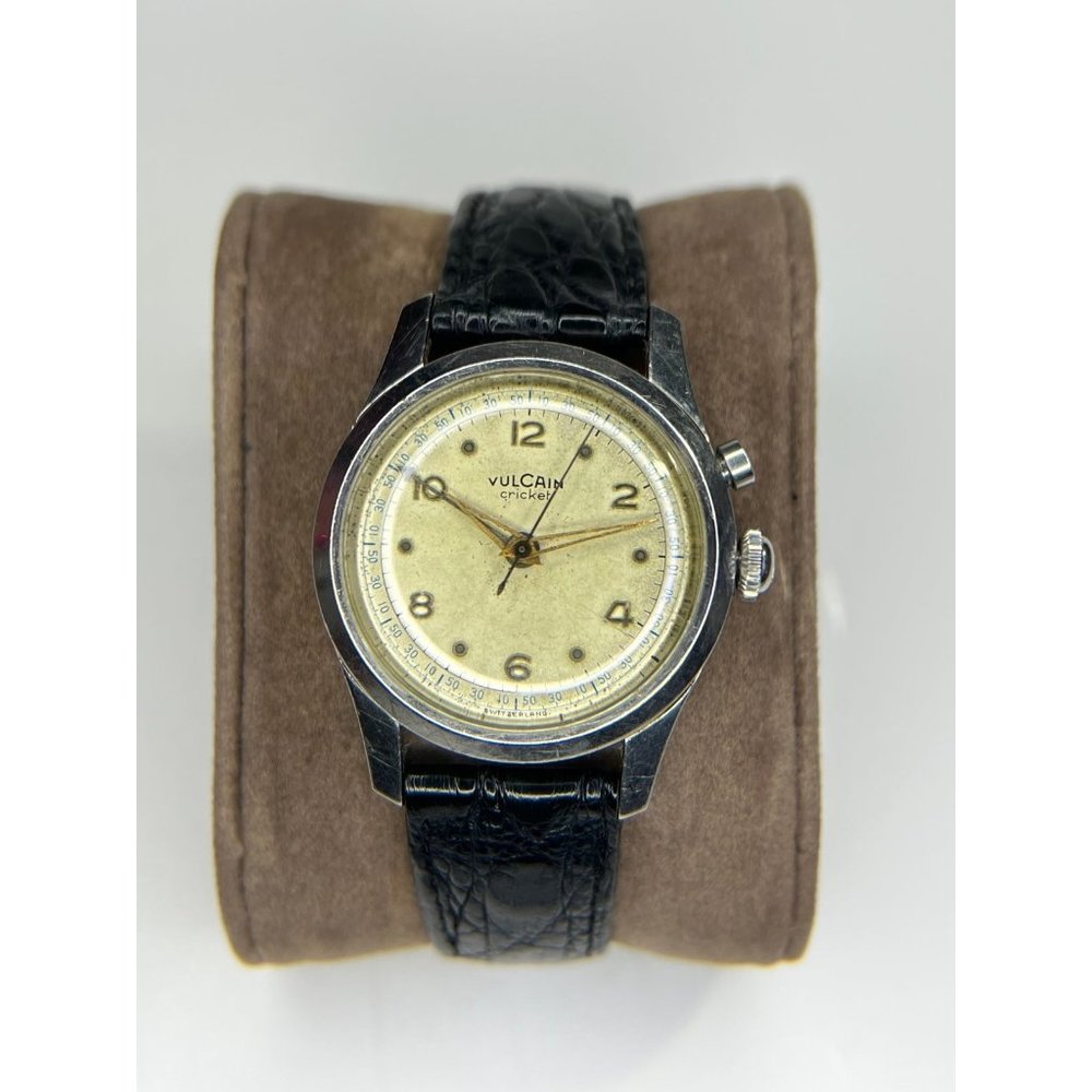 Working Vulcain Cricket Alarm Tone Manual Winding Watch Black Crocodile DeBeer